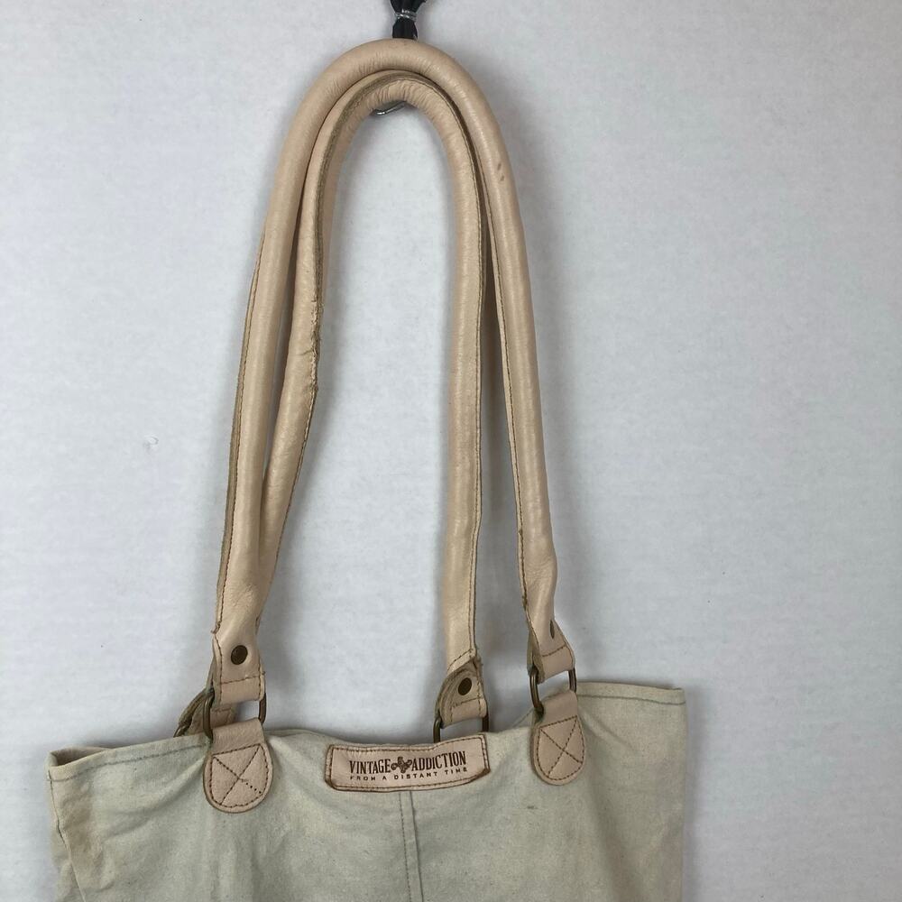 Vintage Addiction Canvas Tote Bag Cream Pink Leather Accent Beach Bus Camper Van - Picture 9 of 16